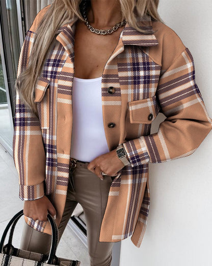 Damen Karo Oversized-Hemdjacke mit Taschen Stalluxe