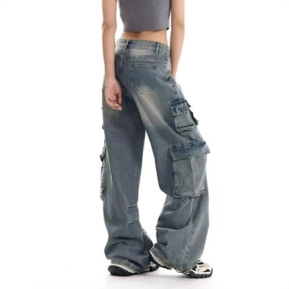 Damen weite Cargo-Jeans mit praktischen Seitentaschen Stalluxe