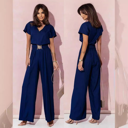 Damen Modischer Overall mit weitem Bein und Taillengürtel Stalluxe