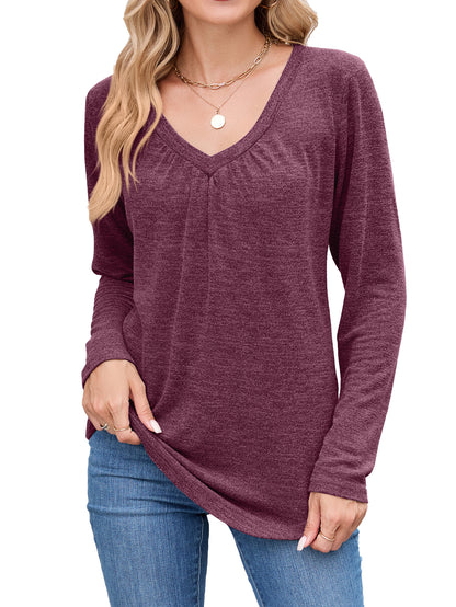 Damen Langarmshirt mit raffiniertem V-Ausschnitt und Falten Stalluxe