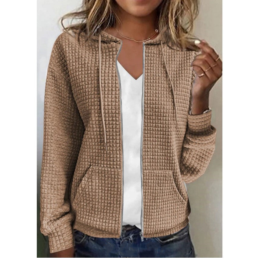 Damen Waffelstruktur Kapuzenjacke mit Taschen und Reißverschluss Stalluxe