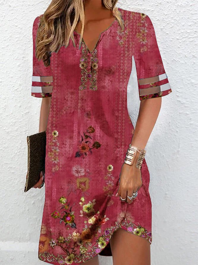 Damen kurzes Kleid mit floralem Muster und V-Ausschnitt Stalluxe