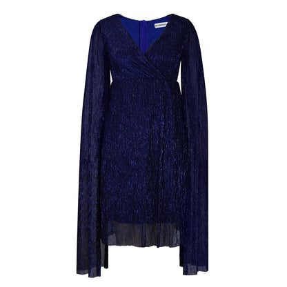 Damen Elegantes Wickelkleid mit langen Transparenzärmeln und Glitzereffekt Stalluxe