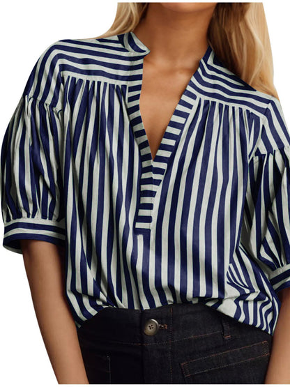 Damen Hemdblusenshirt mit Puffärmeln und gestreiftem Muster Stalluxe