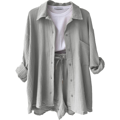 Damen lässiges Set mit oversized Hemd und bequemen Shorts Stalluxe