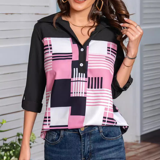 Damen Modische Bluse mit grafischem Druck und Knopfleiste Stalluxe