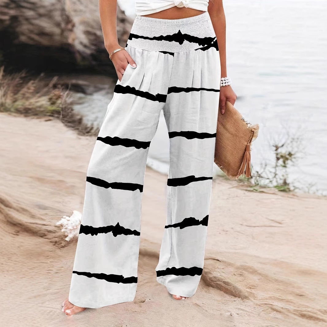 Damen weit geschnittene Sommerhose mit elastischem Bund und modischem Streifenmuster Stalluxe