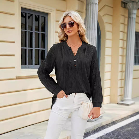 Damen Langarm Bluse mit klarer Struktur und Knopfdetails Stalluxe