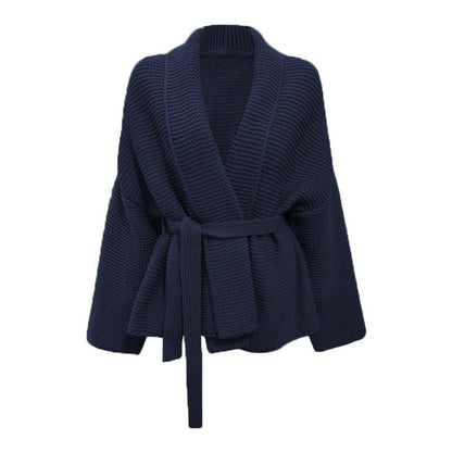 Damen gemütliche Strickjacke mit breitem Gürtel und angeschnittenen Ärmeln Stalluxe
