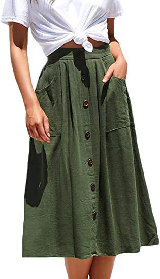 Women's Button-Front A-Line Skirt with Pockets Stalluxe