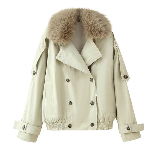 Damen modische Übergangsjacke mit elegantem Kragen und dekorativem Fellbesatz Stalluxe