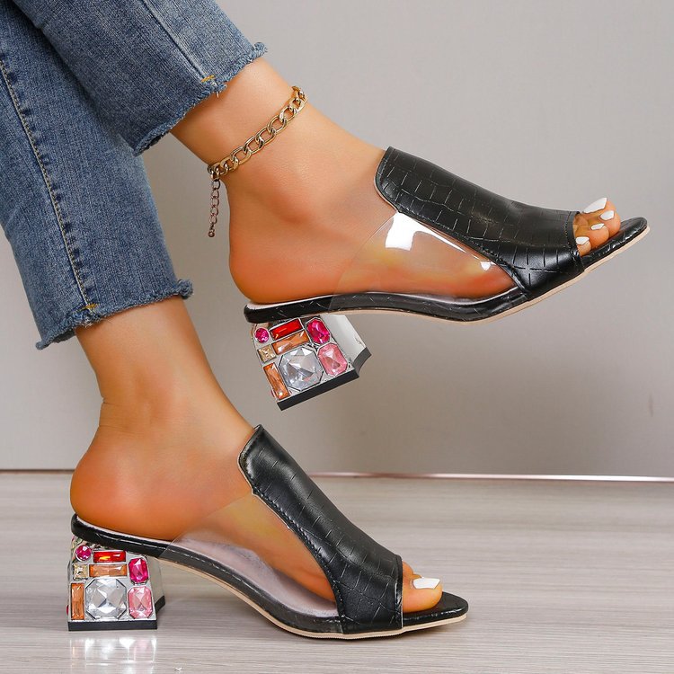 Damen Riemchen-Mules mit floralem Design und komfortablem Blockabsatz Stalluxe