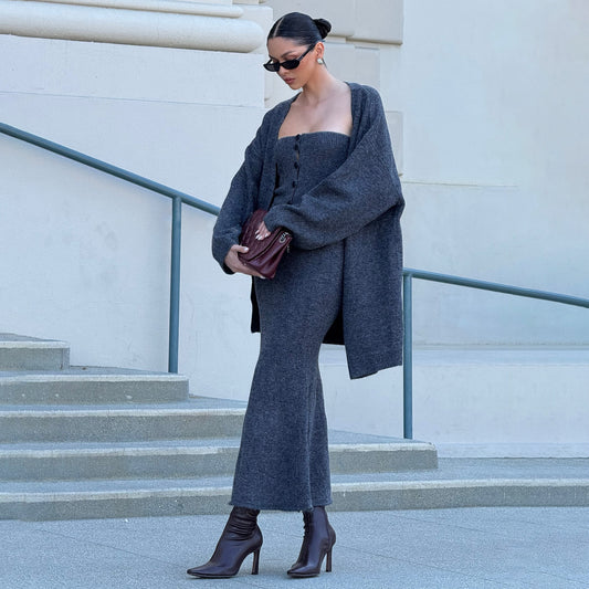 Damen Strickkleid im eleganten Set mit oversized Cardigan Stalluxe