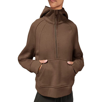 Damen sportlicher Fleece-Hoodie mit halbem Reißverschluss Stalluxe