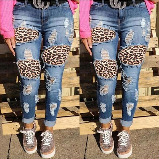 Damen Destroyed Jeans mit wilden Tiermustern Stalluxe