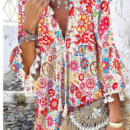 Damen Tunika-Kleid mit kreativem Print und Taschendetails Stalluxe