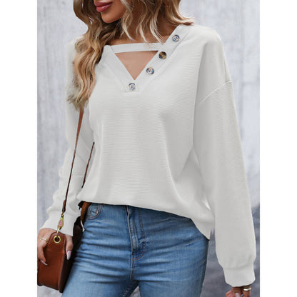 Damen Lässiger Hoodie mit dekorativen Knöpfen und tiefem V-Ausschnitt Stalluxe
