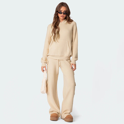 Damen lässiger Hoodie im Rippdesign mit praktischer Kängurutasche Stalluxe