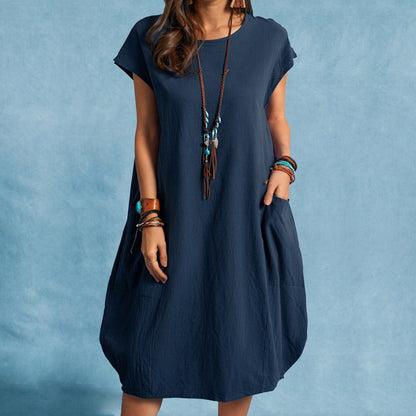 Damen lässiges Sommerkleid mit praktischen Seitentaschen und Rundhalsausschnitt Stalluxe