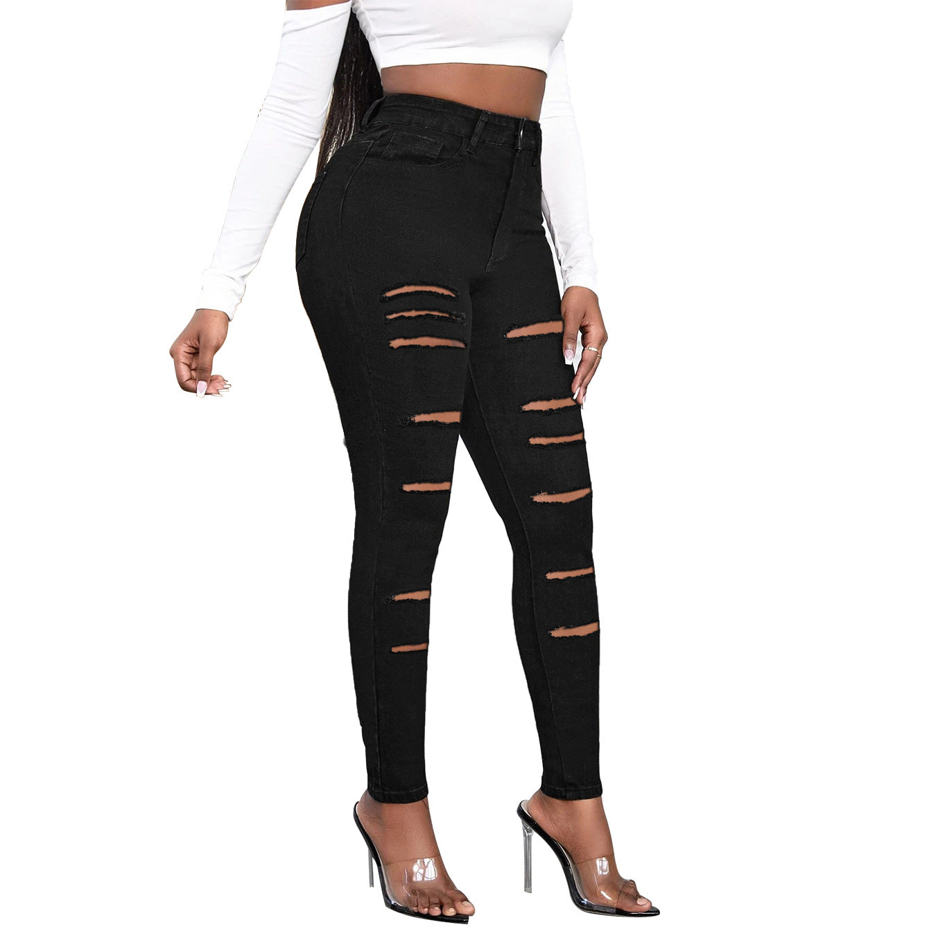 Damen Skinny Jeans mit modischen Rissen Stalluxe