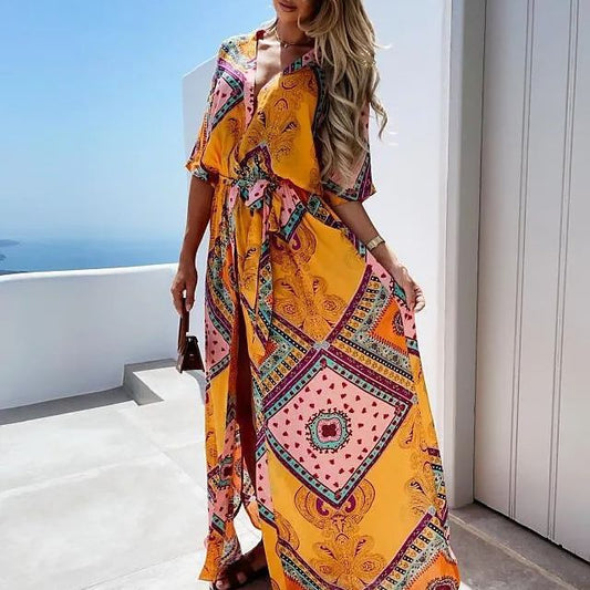 Damen Maxikleid mit buntem Muster Stalluxe