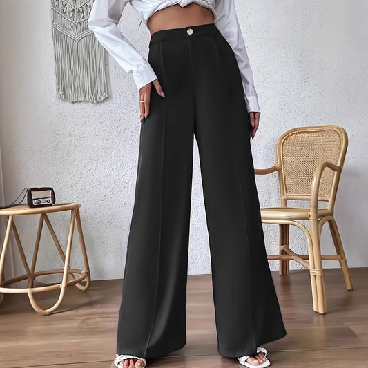 Damen weite Palazzo-Hose mit elegantem Hohe-Taillen-Schnitt und Knopf-Detail Stalluxe
