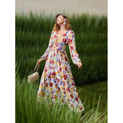 Damen Maxi-Kleid mit fließendem Schnitt und romantischen Blumenmuster Stalluxe