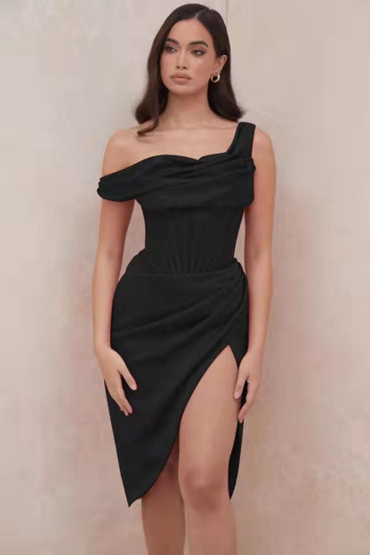 Damen Elegantes Wickelkleid mit asymmetrischem Saum und sexueller Silhouette Stalluxe