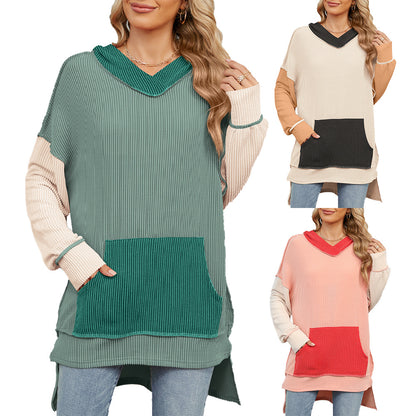 Damen lässiger Longpullover mit Kapuze und seitlicher Tasche Stalluxe