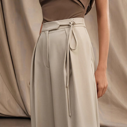 Damen elegante weite Hose mit Taillengürtel und seitlichen Falten Stalluxe