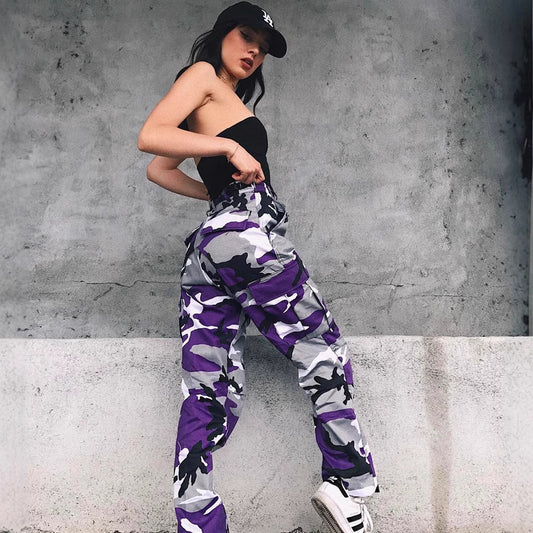 Damen Cargohose im modernen Camouflage-Design mit elastischem Bund und praktischen Taschen Stalluxe