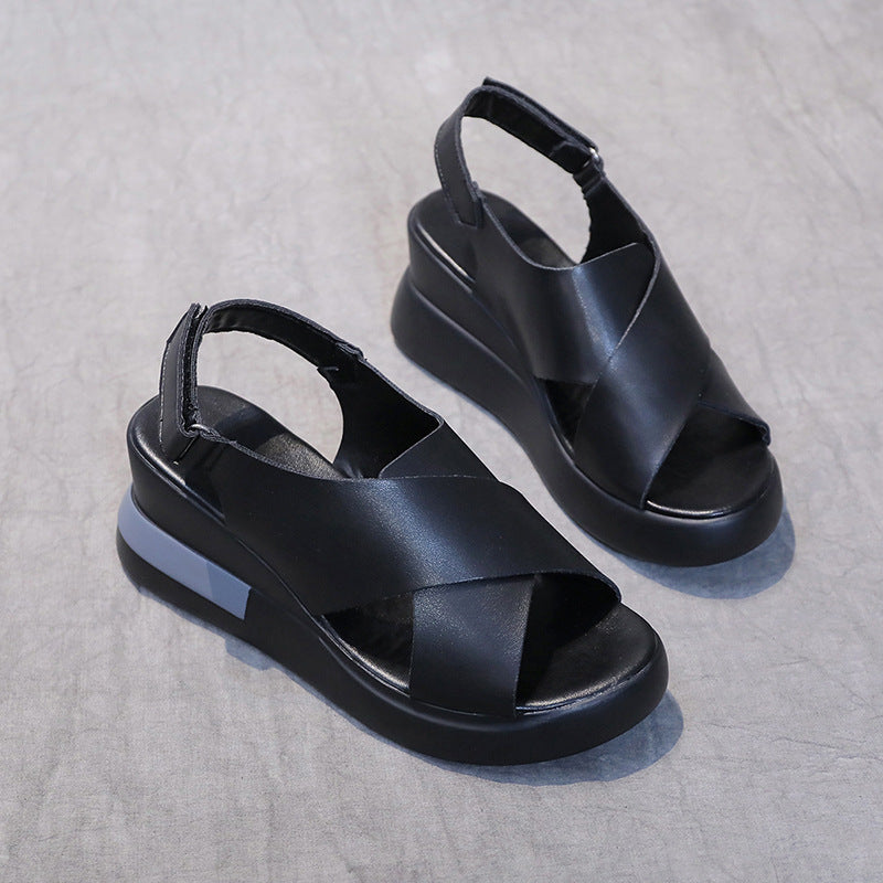 Damen Riemchen-Sandaletten mit hochwertigem Leder und bequemer Wedge-Sohle Stalluxe