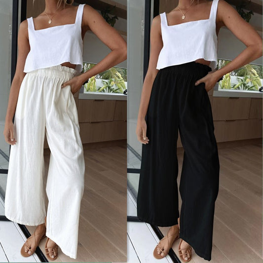 Damen weite Palazzo-Hose mit elastischem Bund und bequemer Passform Stalluxe