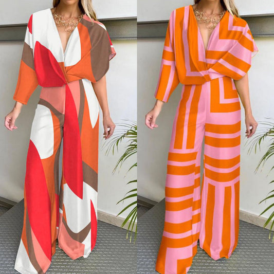 Damen Weit geschnittene Jumpsuit mit geometrischen Mustern Stalluxe
