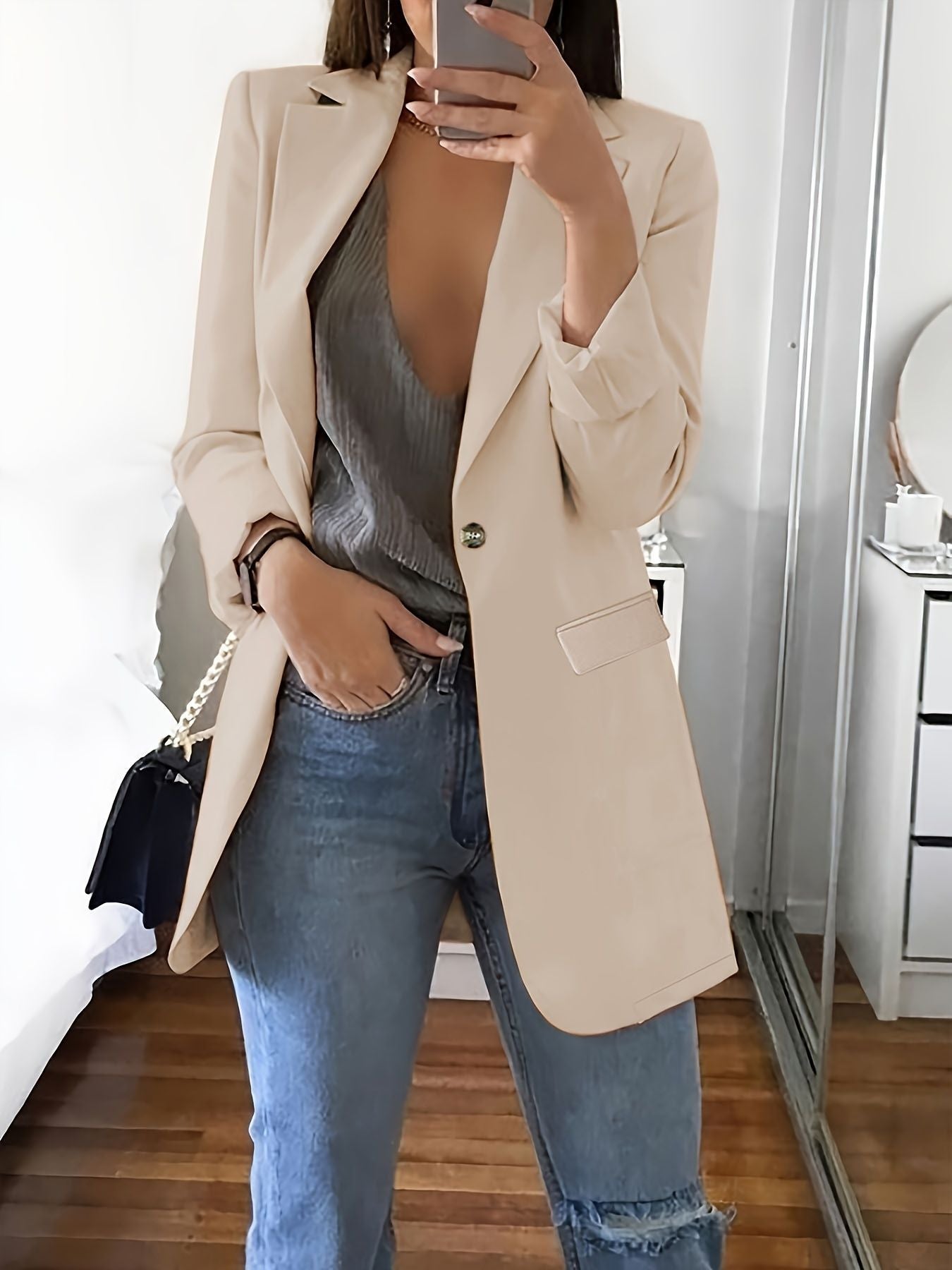 Damen Eleganter Blazer mit tiefem V-Ausschnitt und schmalem Schnitt Stalluxe