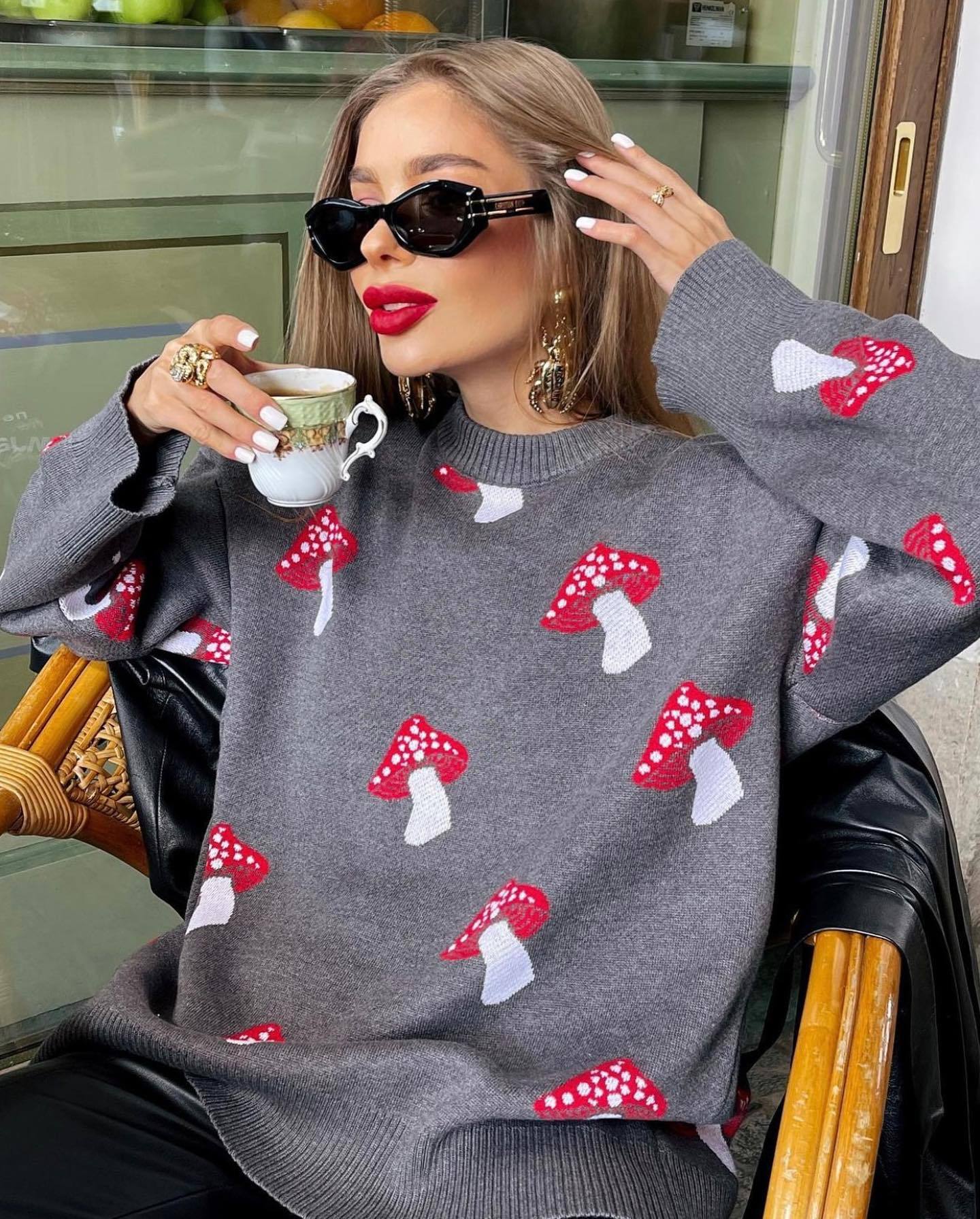 Damen Strickpullover mit verspieltem Pilzmotiv Stalluxe