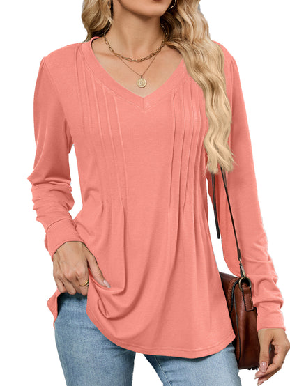 Damen Viskose Blusenshirt mit eleganten Falten und V-Ausschnitt Stalluxe