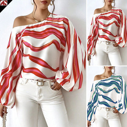 Damen Off-Shoulder Bluse mit voluminösen Ärmeln und streifigem Design Stalluxe
