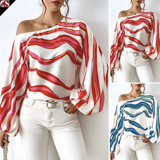 Damen Off-Shoulder Bluse mit voluminösen Ärmeln und streifigem Design Stalluxe