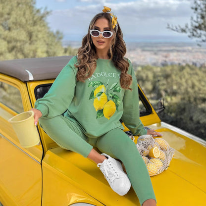 Damen lässiger Freizeitanzug mit fruchtigem Print und dehnbarem Material Stalluxe