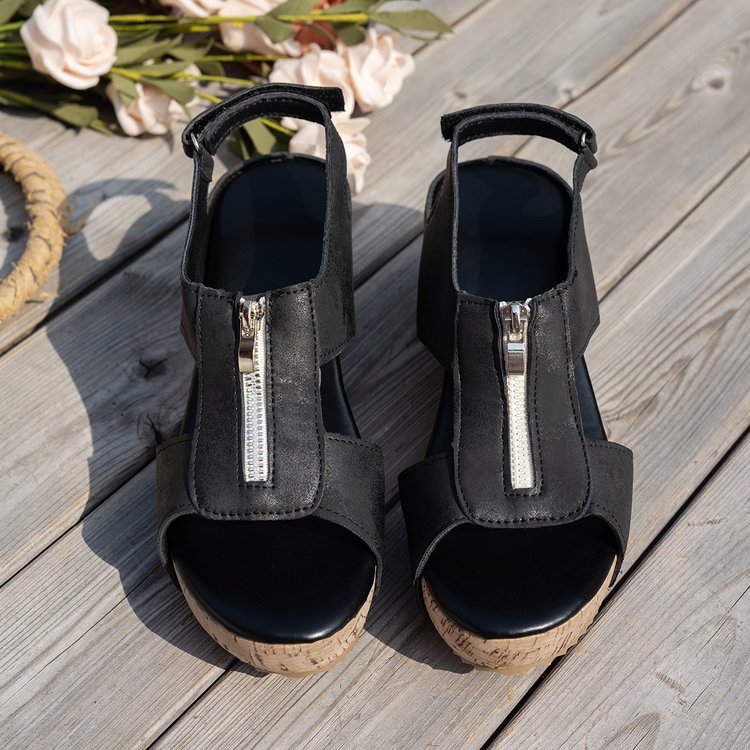 Damen Wedge-Sandalen mit modischem Reißverschluss und komfortablem Fußbett Stalluxe