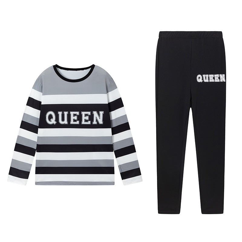 Damen Freizeit-Loungewear-Set mit gestreiftem Langarmshirt und bequemer Hose Stalluxe