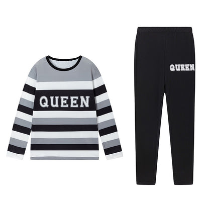 Damen Freizeit-Loungewear-Set mit gestreiftem Langarmshirt und bequemer Hose Stalluxe