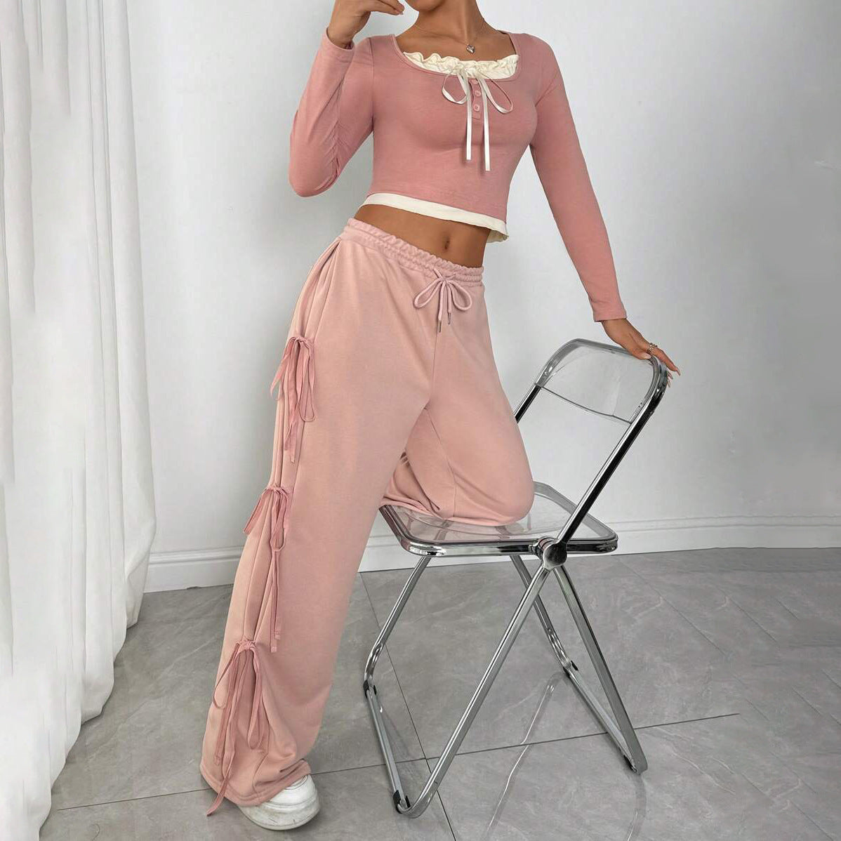 Damen Casual Lounge-Set mit modischen Rüschendetails Stalluxe