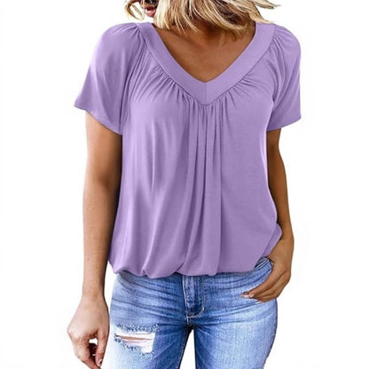 Women's Pleated V-Neck Casual Top Stalluxe