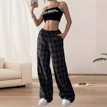 Damen weite Karohose aus weichem Material mit Kordelzug und praktischen Taschen Stalluxe