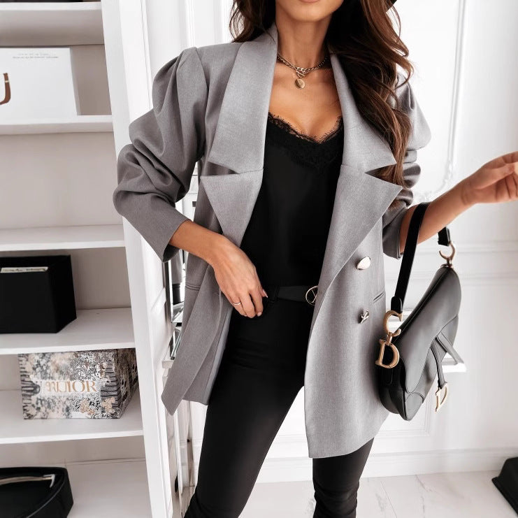 Damen eleganter Oversize-Blazer mit Taschen und Knopfdetails Stalluxe