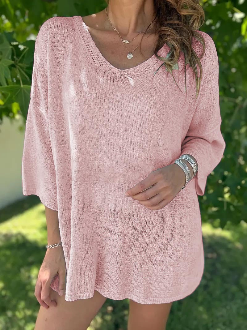 Damen luftiges Strickoberteil mit oversized Schnitt und V-Ausschnitt Stalluxe