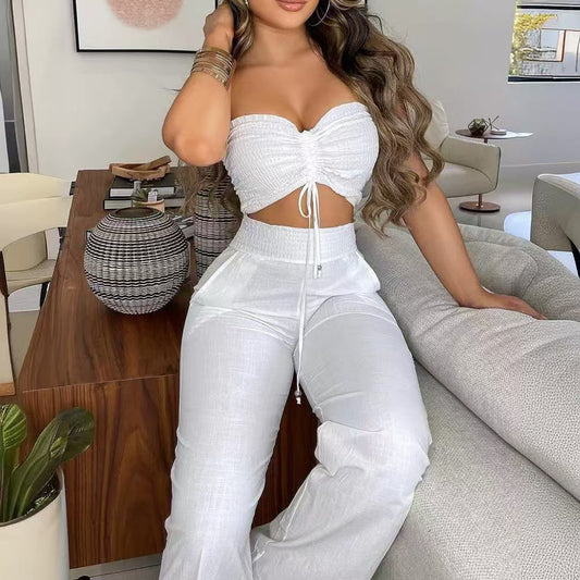 Damen lässiges Set aus Crop-Top und weiten Hosen Stalluxe