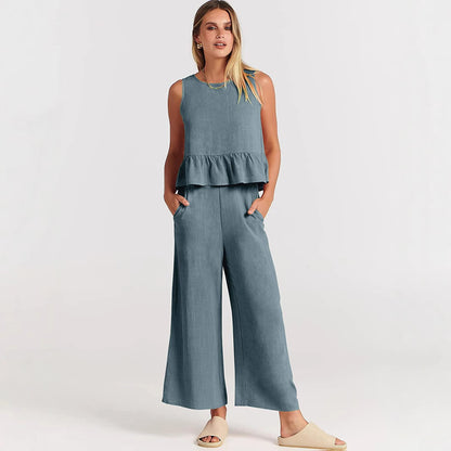 Damen luftiges und elegantes Zweiteiler-Set mit Rüschendetails Stalluxe